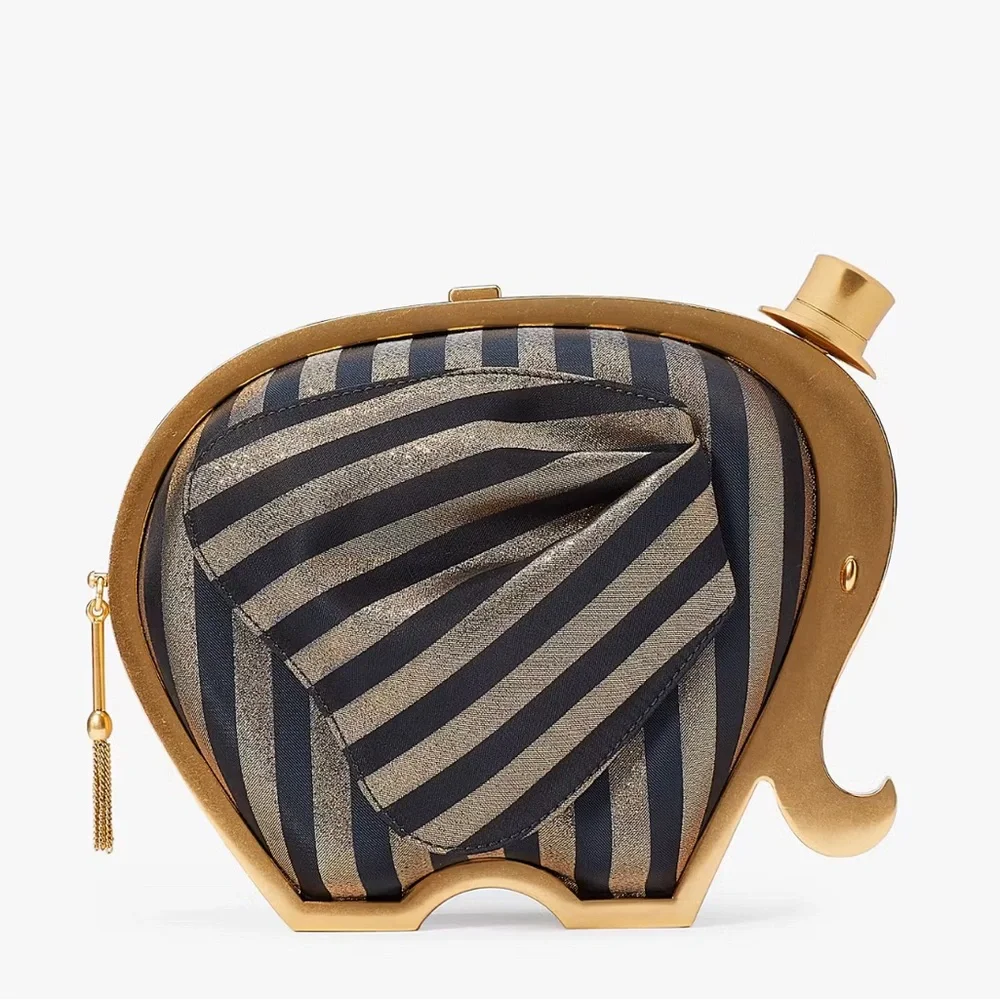 NWT💃Kate Spade Ellie Striped 3d Elephant Metallic Clutch Purse Bag - Picture 4 of 16